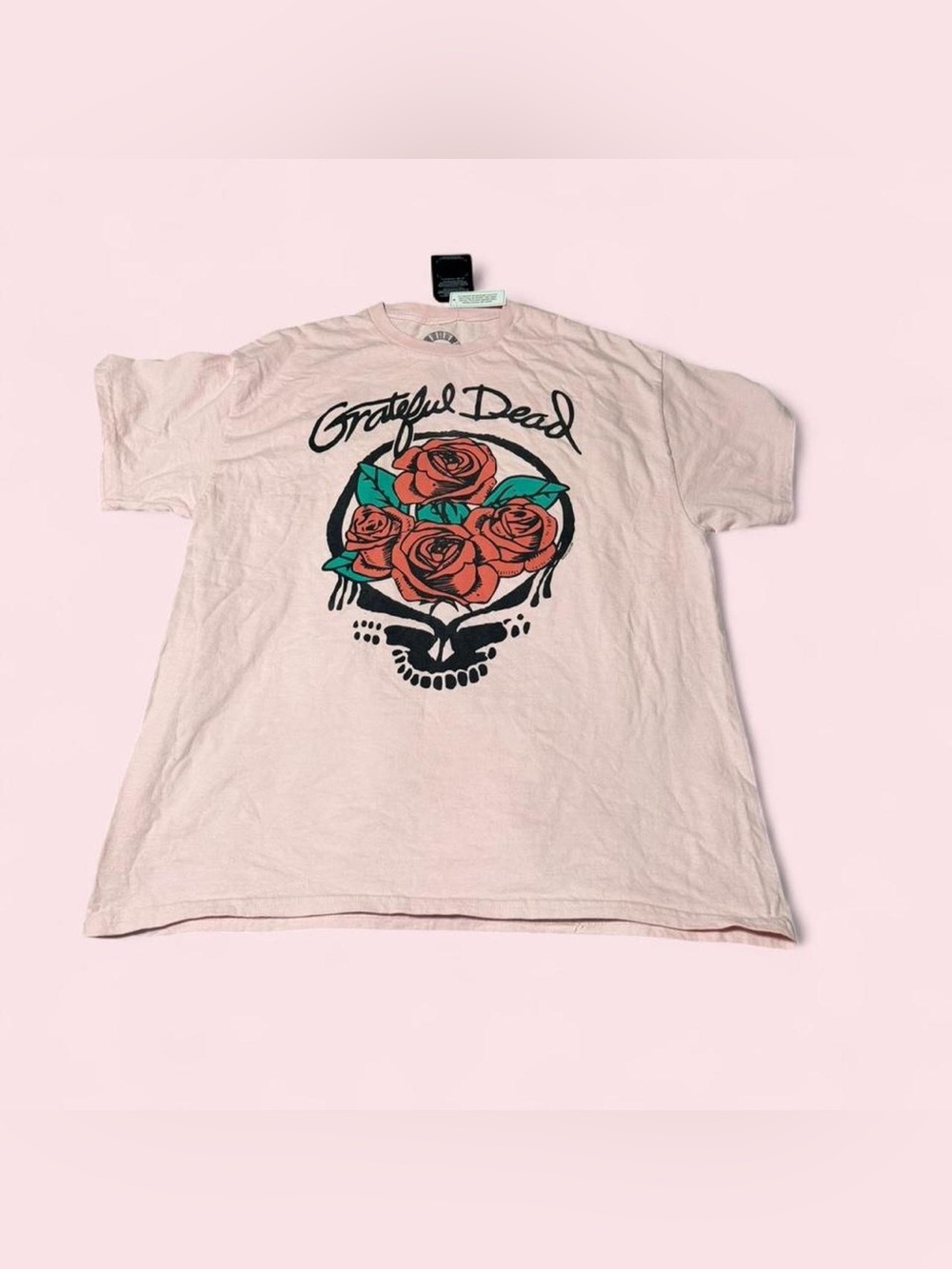Junk Food Clothing Grateful Dead Pink Graphic Tee with Red Roses